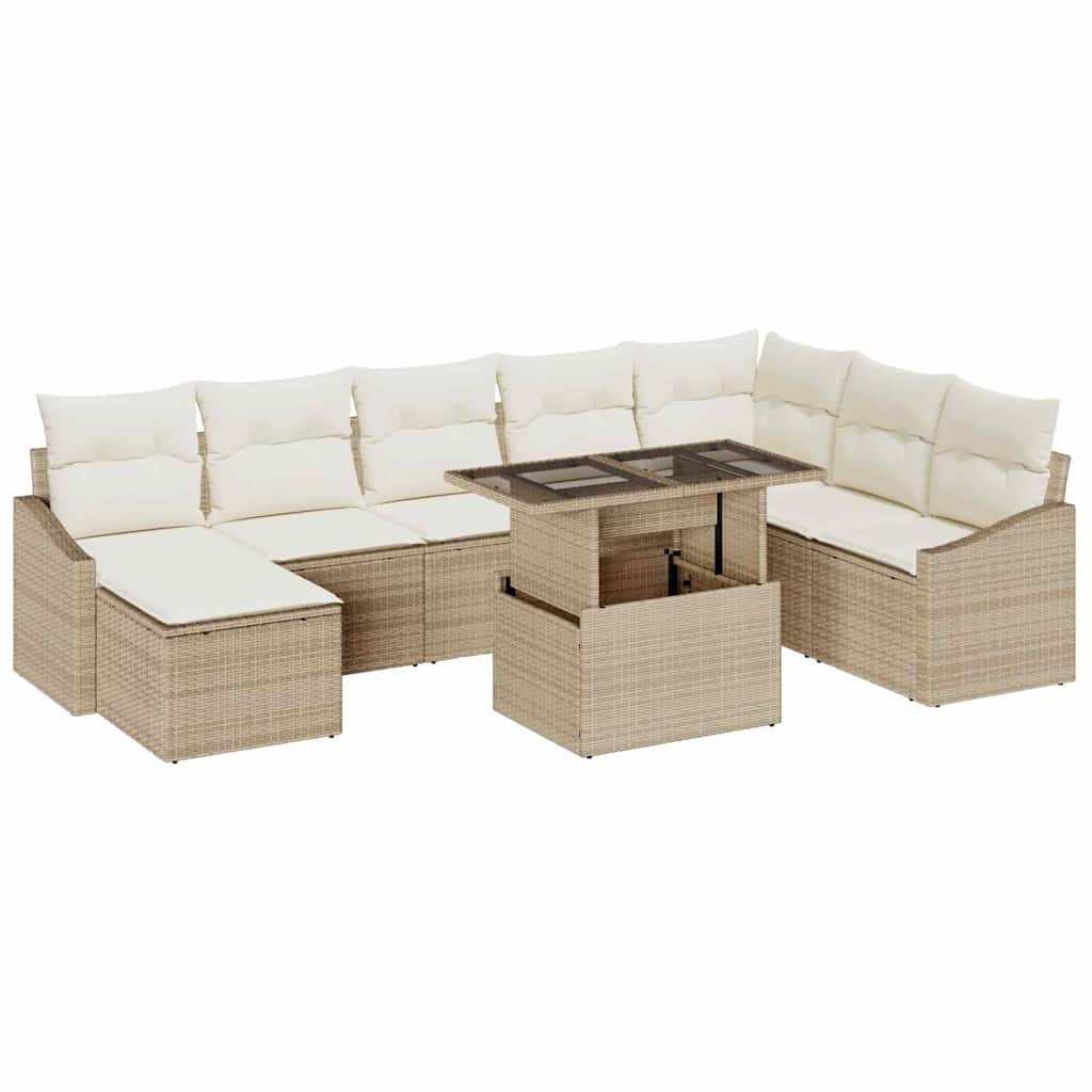 Garten-Sofa-Set mit Kissen mit Speicher 9 pcs Beige und Creme